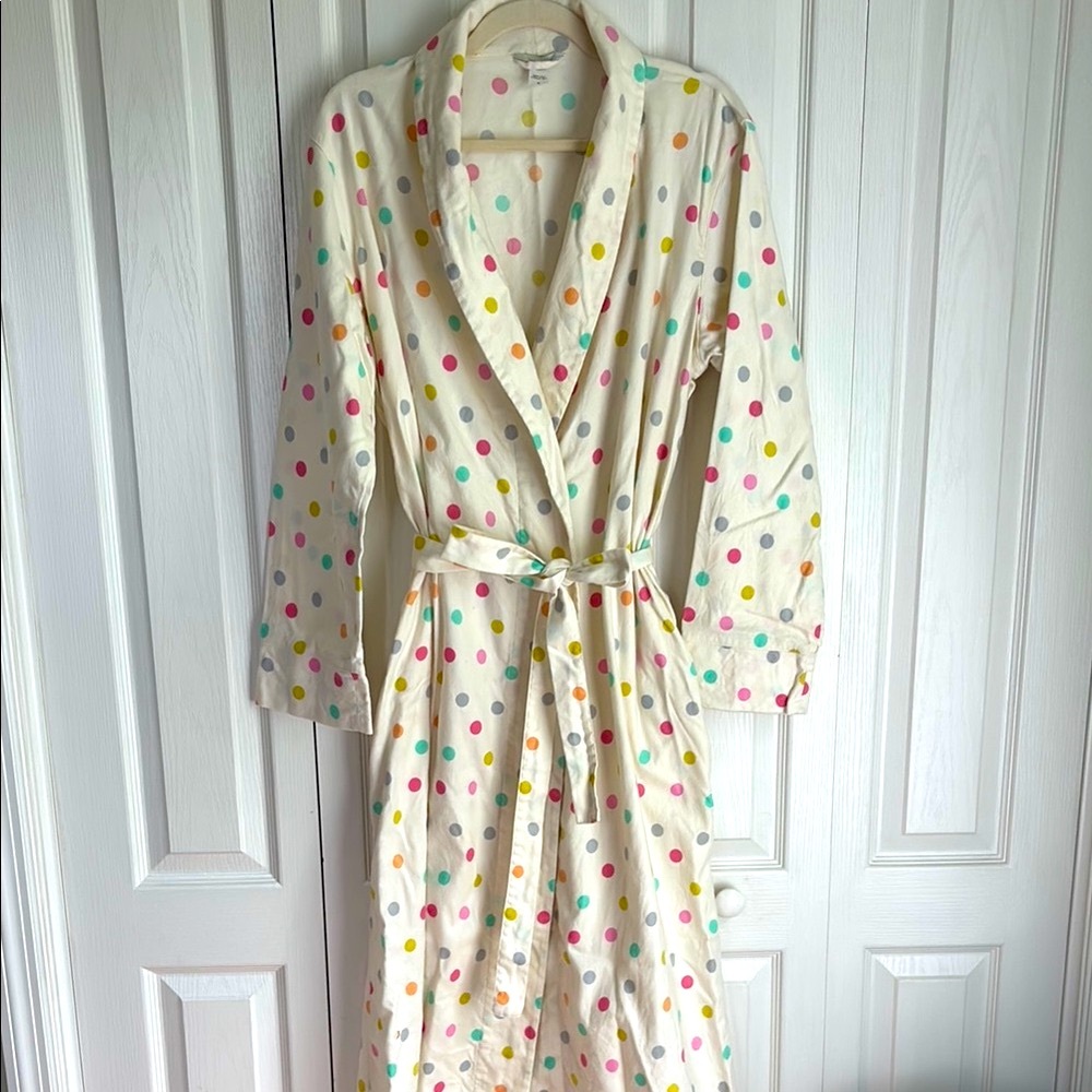 Garnet Hill Cotton Flannel Robe. Multi Colored Polkadot. Size Medium
